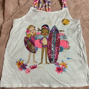 Tommy Bahama White and Pink Sleeveless Tank Top with Whimsical Print